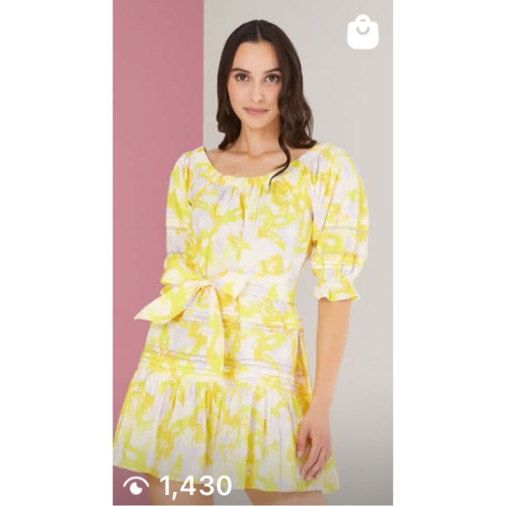 Alivia Victoria Krasny Cotton Yellow Floral Tie-Waist Mini Dress Size XS